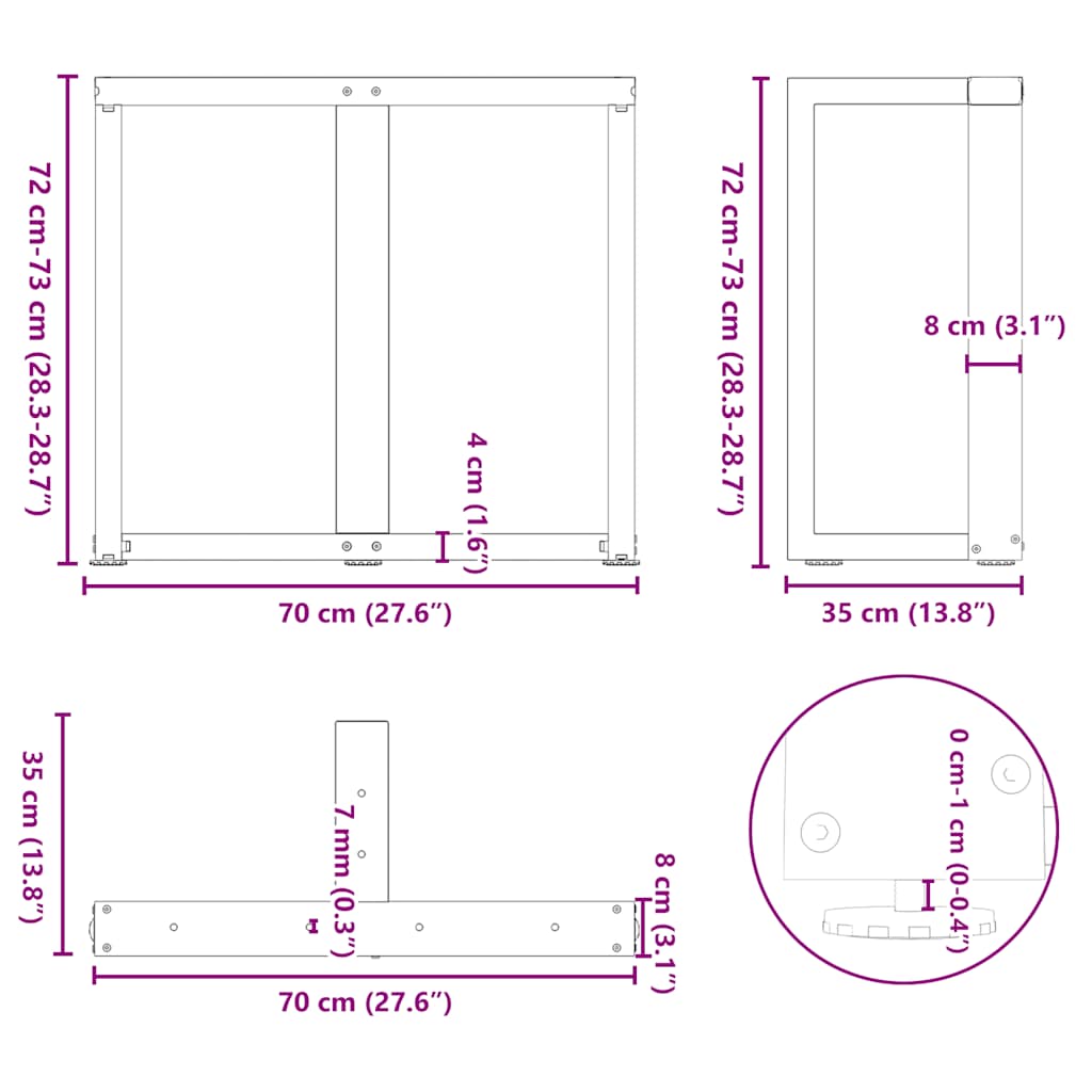 Couchtischbeine T-Form 2 Stk. Schwarz 30x25x(30-31) cm Stahl