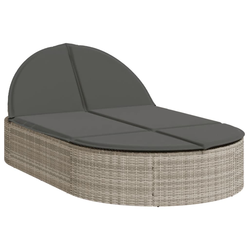 Doppel-Sonnenliege mit Kissen Schwarz Poly Rattan