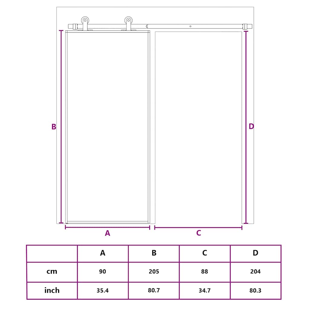 Schiebetür 3-teilig ESG-Glas und Aluminium 76x205 cm Schwarz