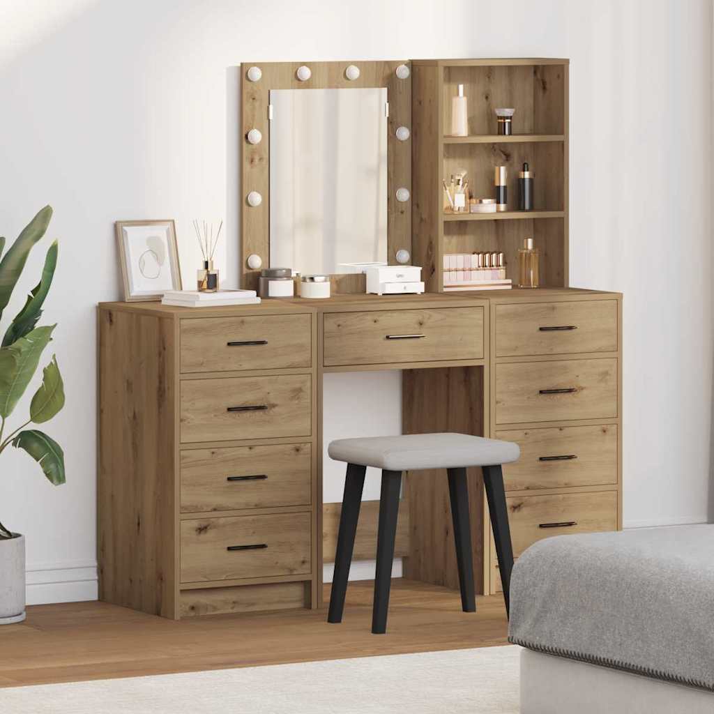 Schminktisch mit Spiegelbeleuchtung 3 pcs Weiß Holzwerkstoff