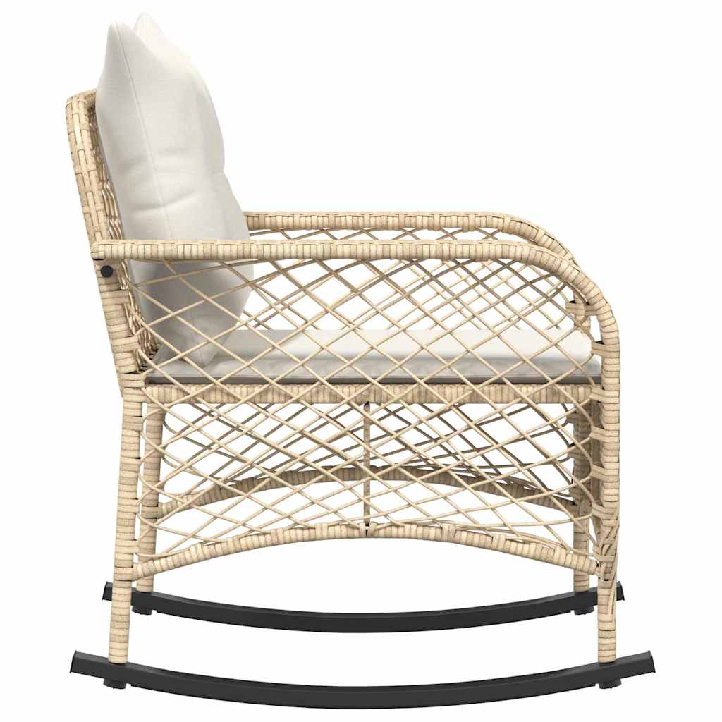 Garten-Schaukelstuhl mit Kissen Schwarz Poly Rattan