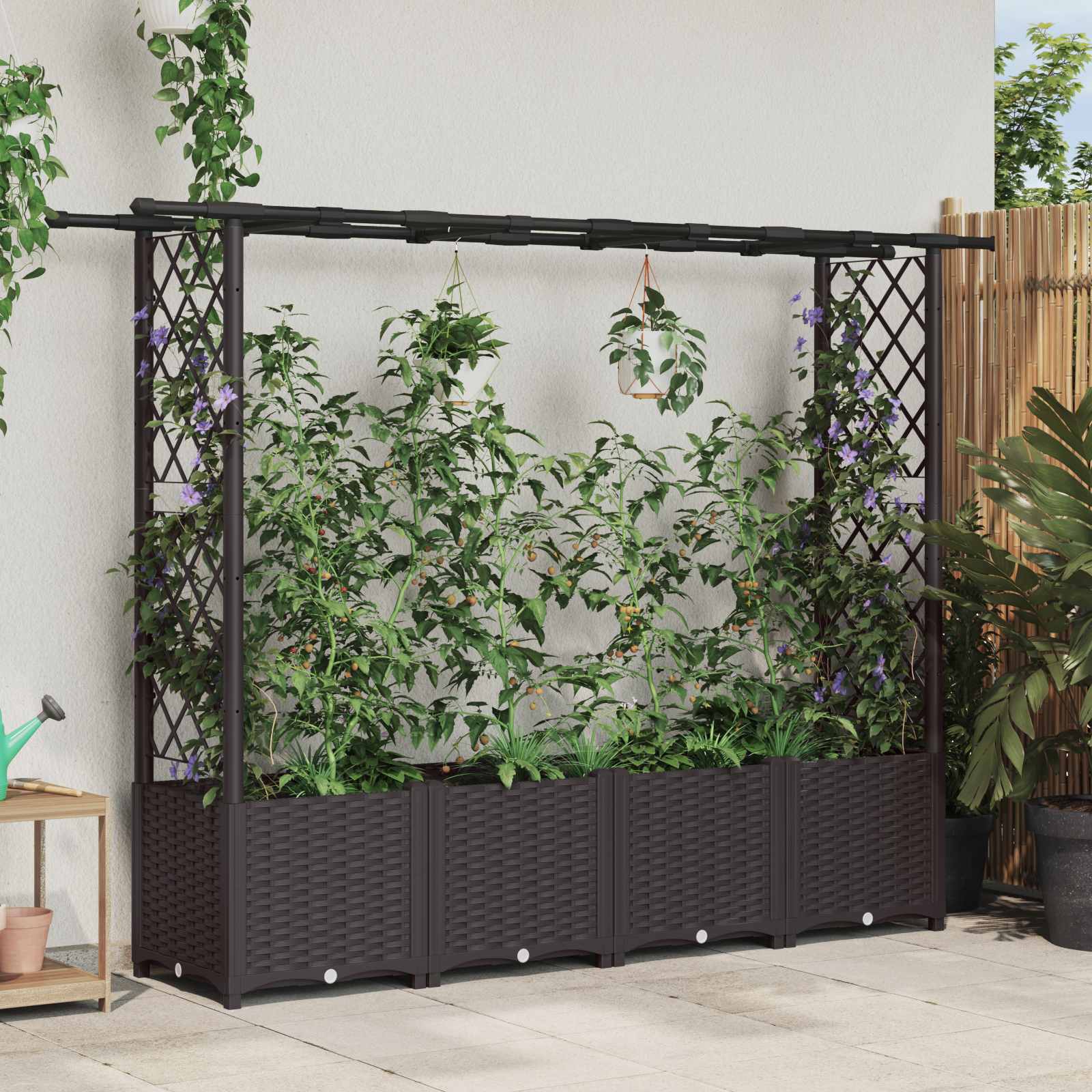 Hochbeet mit Rankgitter und Dach Braun 124 x 40 x 123 cm PP
