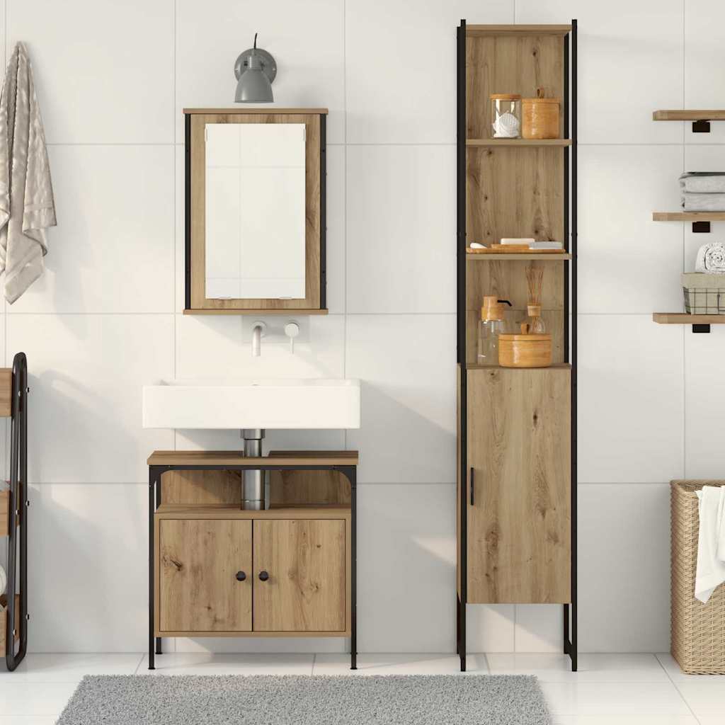 3-tlg. Badmöbel-Set Räuchereiche Holzwerkstoff