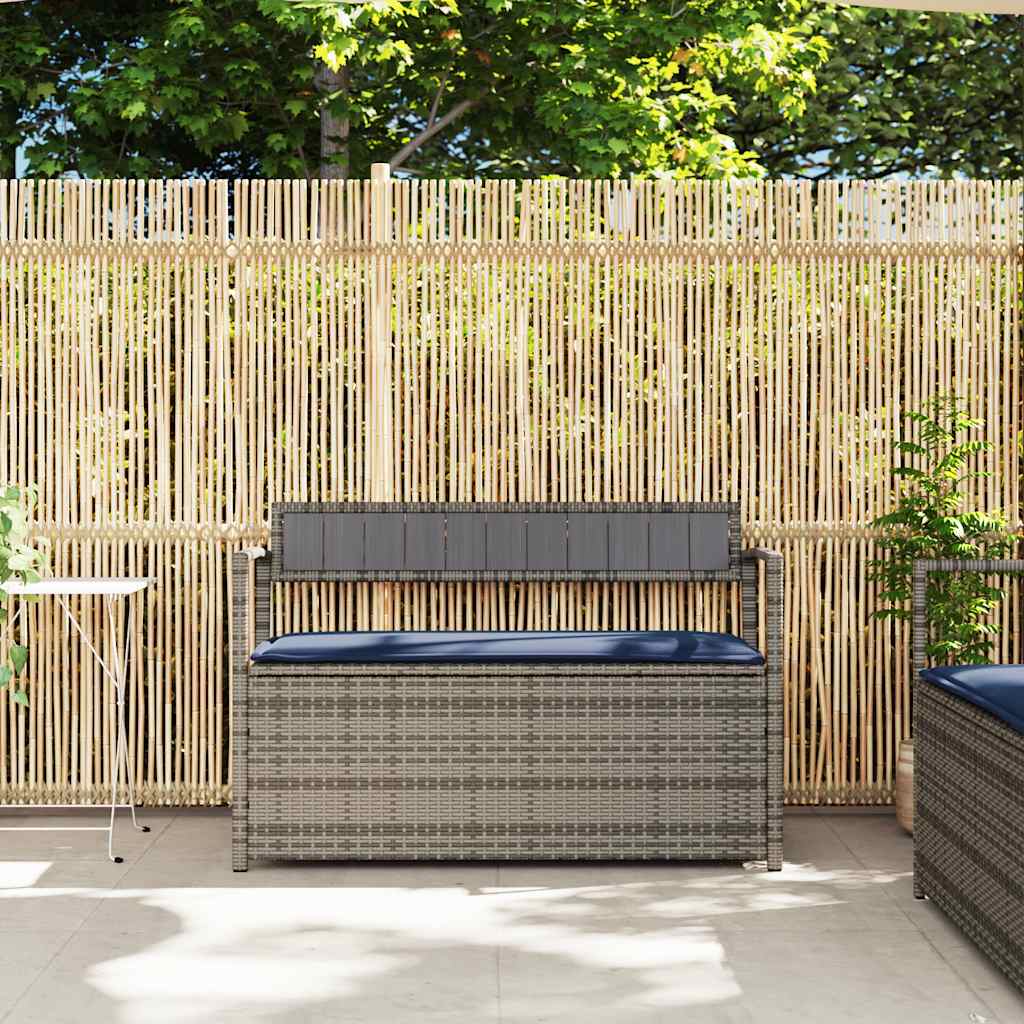 Gartenbank mit Stauraum und Kissen Schwarz Poly Rattan