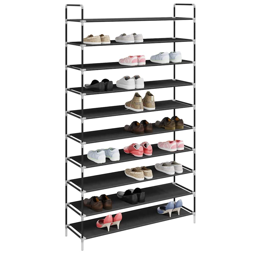 Schuhregal mit 8 Ablagen Metall und Vliesstoff Schwarz