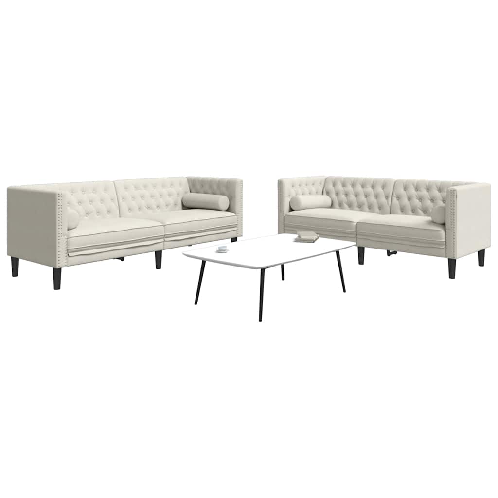 3-tlg. Chesterfield-Sofa-Set mit Nackenrollen Hellgrau Samt