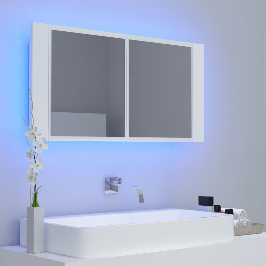 LED-Bad-Spiegelschrank Grau 90x12x45 cm Acryl