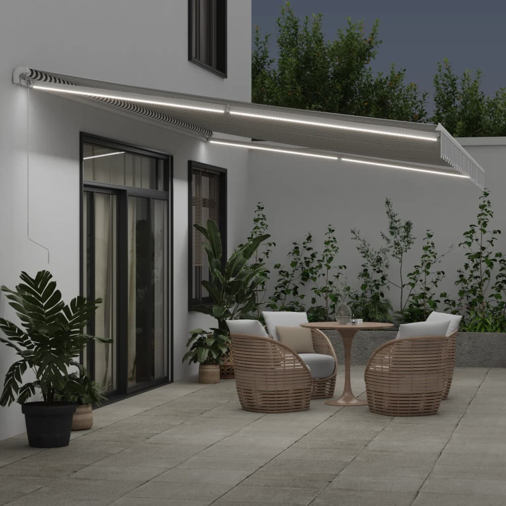 Markise Manuell Einziehbar mit LED 300x250 cm Blau und Weiß