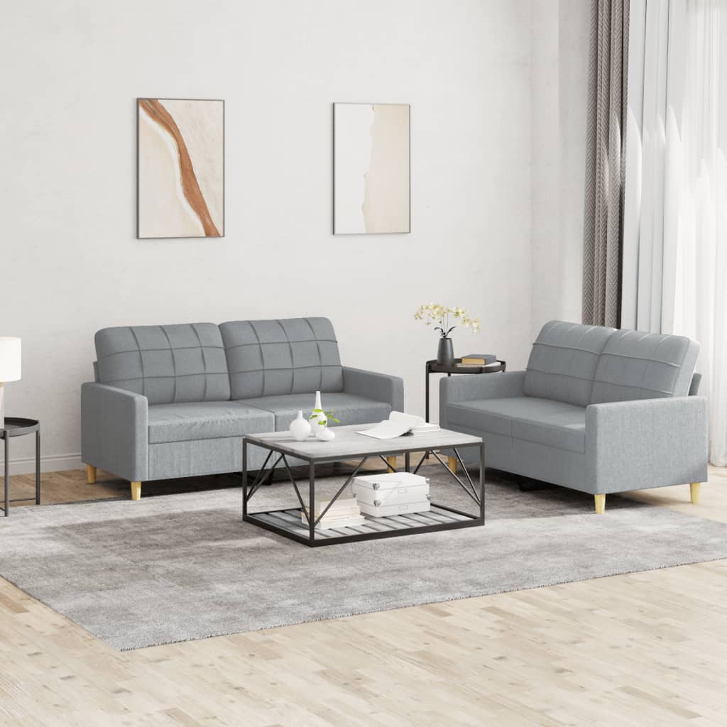 3-tlg. Sofagarnitur mit Kissen Creme Stoff
