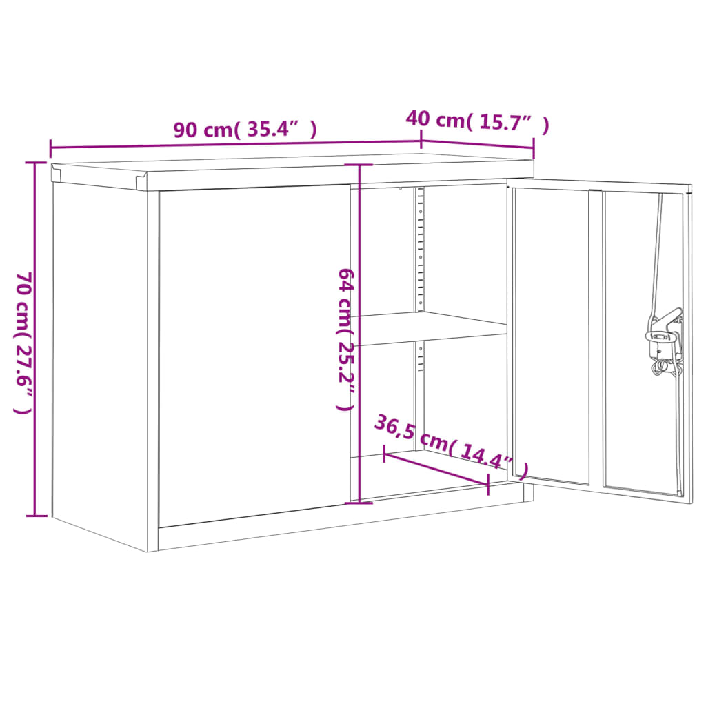Aktenschrank mit 2 Türen Grau 90 cm Stahl