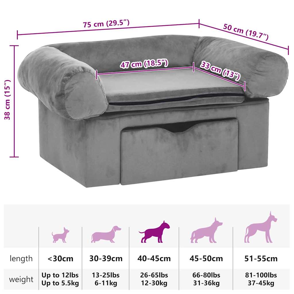 Hundesofa mit Schublade Dunkelgrau 75x50x38 cm Plüsch