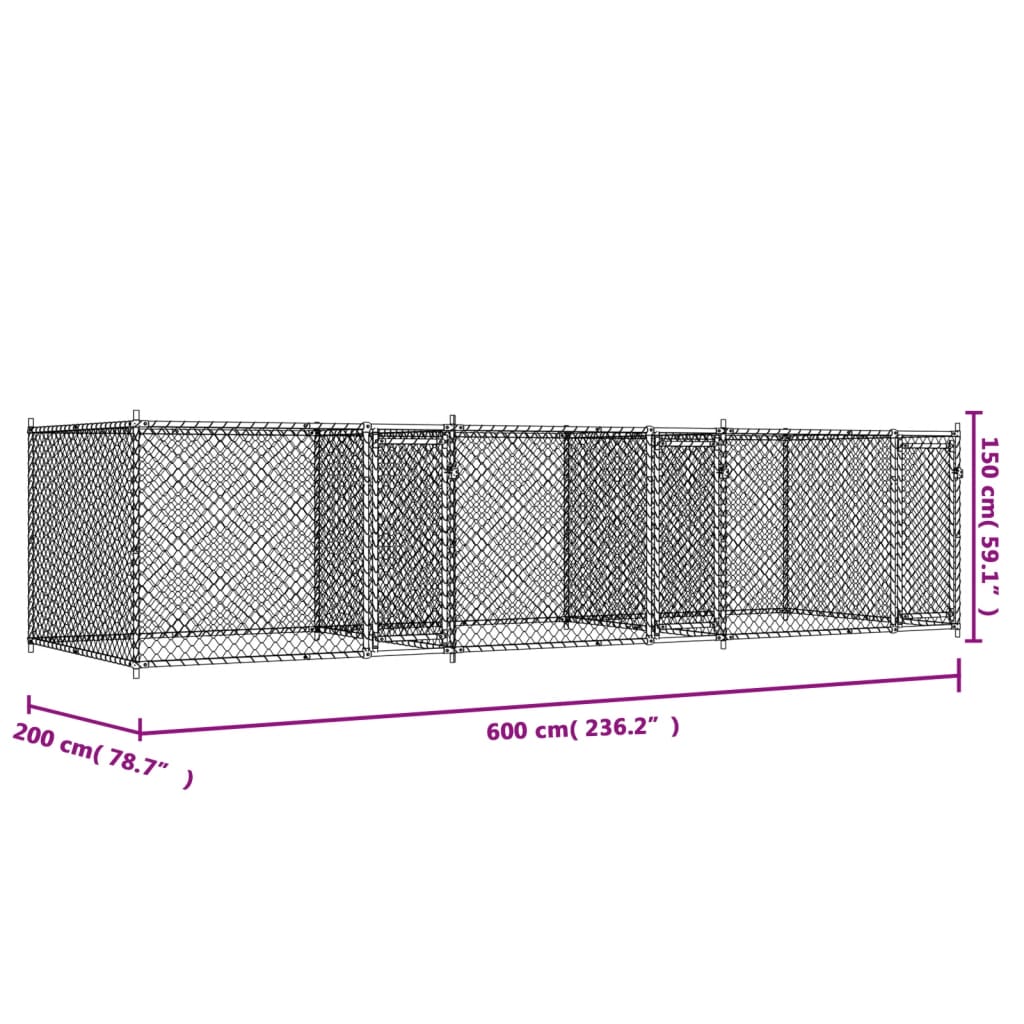 Hundezwinger mit Tür Grau 2x2x1,5 m Verzinkter Stahl