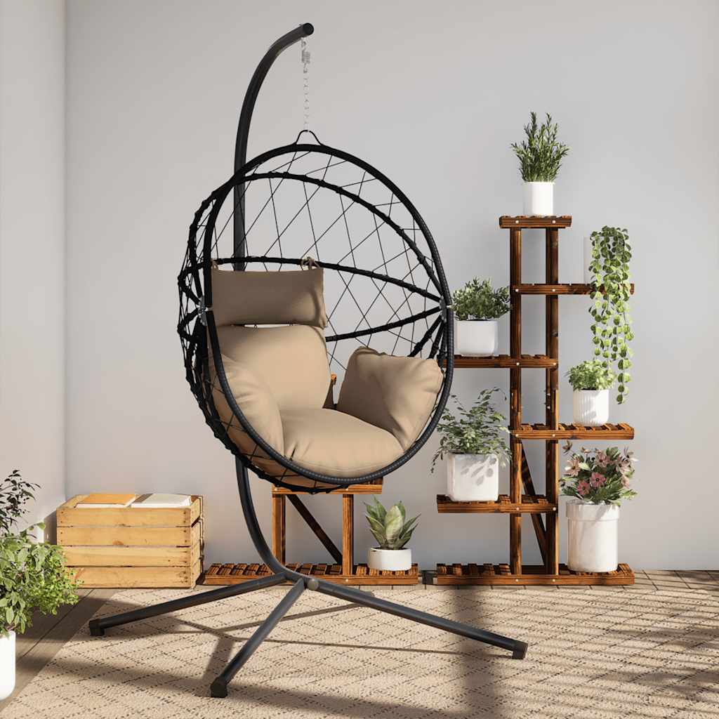 Hängesessel Ei-Design mit Ständer Anthrazit Rattan und Stahl