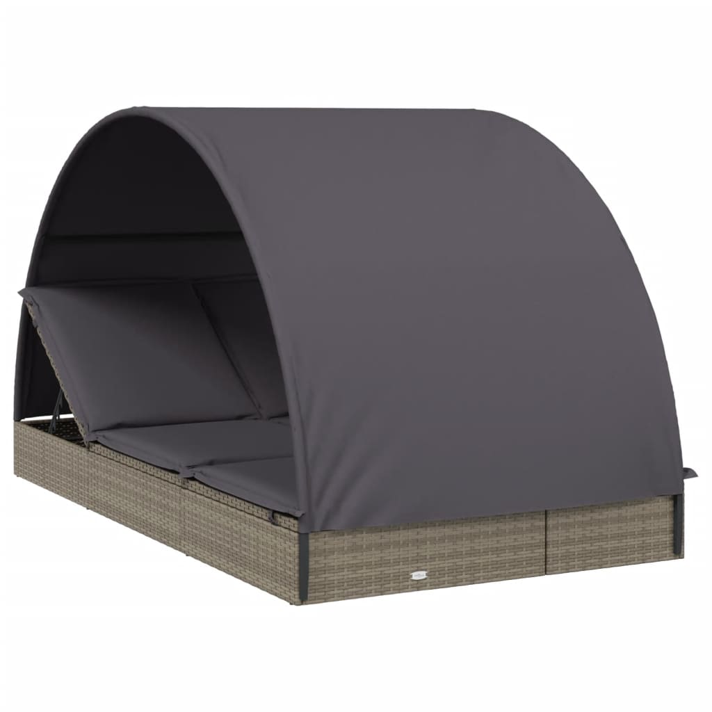 2-Personen-Sonnenliege mit Dach Braun 211x112x140 Poly Rattan
