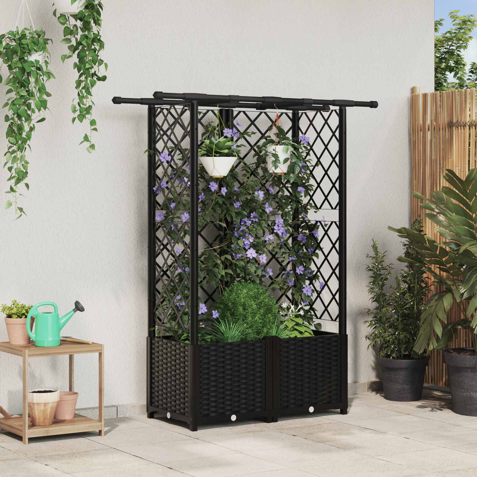 Hochbeet mit Rankgitter und Dach Braun 124 x 40 x 123 cm PP