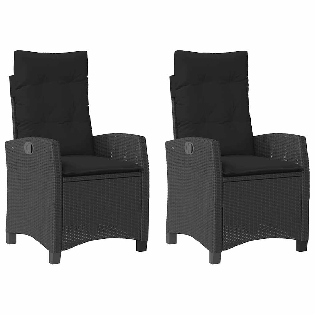 Gartensessel Verstellbar mit Kissen Schwarz Poly Rattan