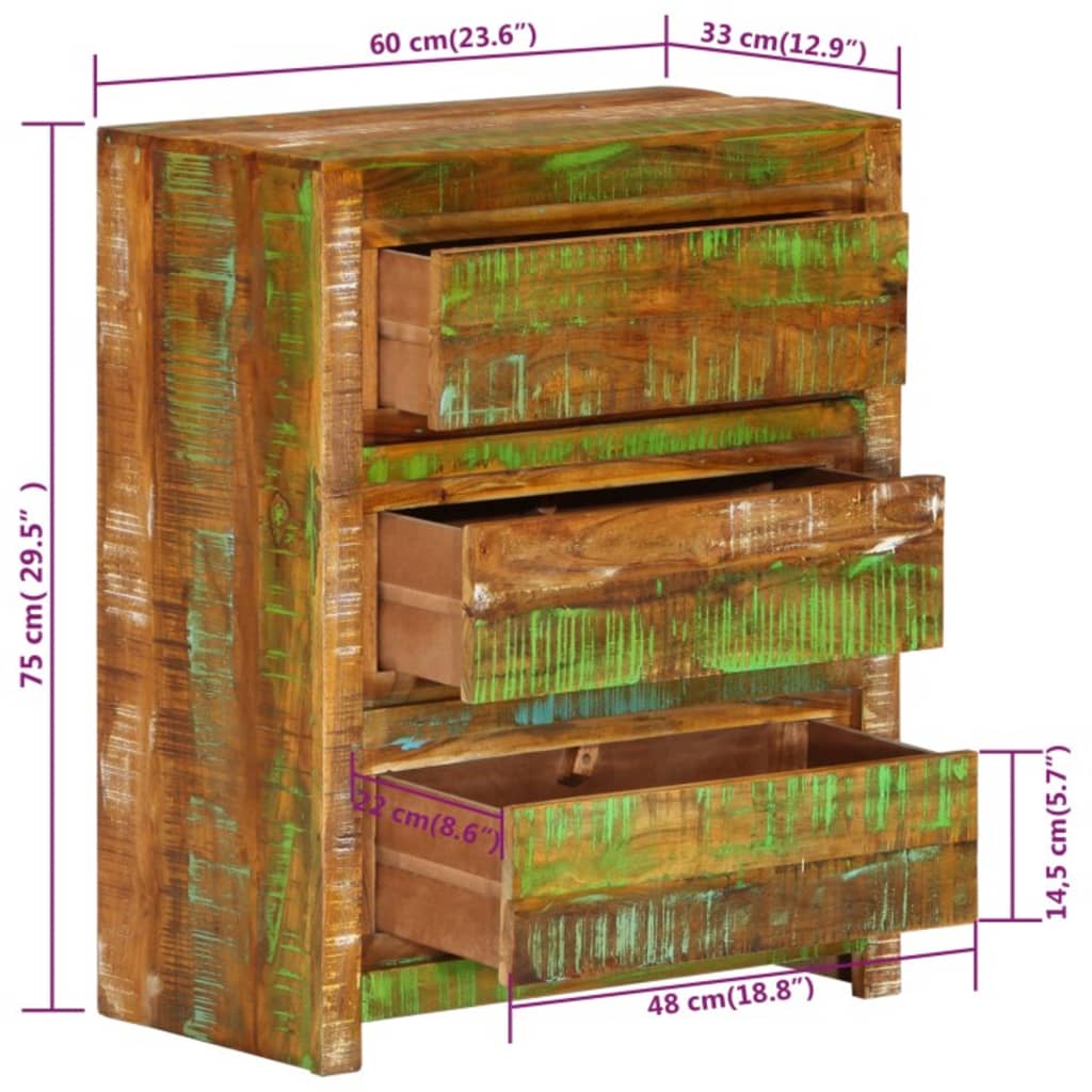 Schubladenschrank 60x33x75 cm Massivholz Akazie