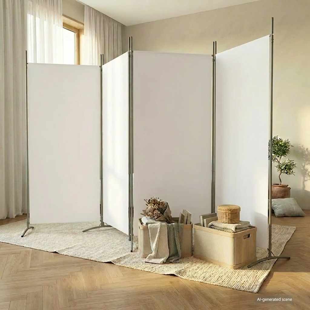 3-tlg. Raumteiler Weiß 260x180 cm Stoff