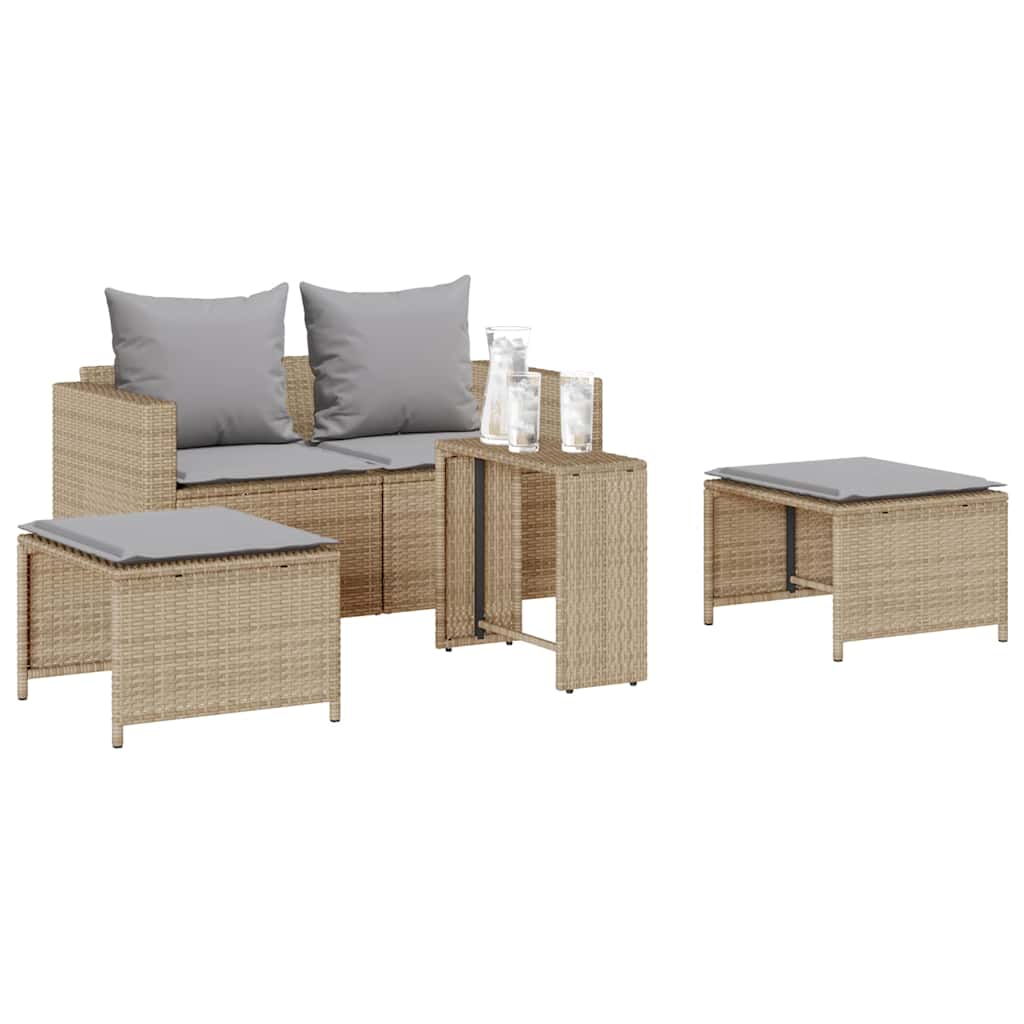 5-tlg. Garten-Sofagarnitur Kissen Stapelbar Schwarz Poly Rattan