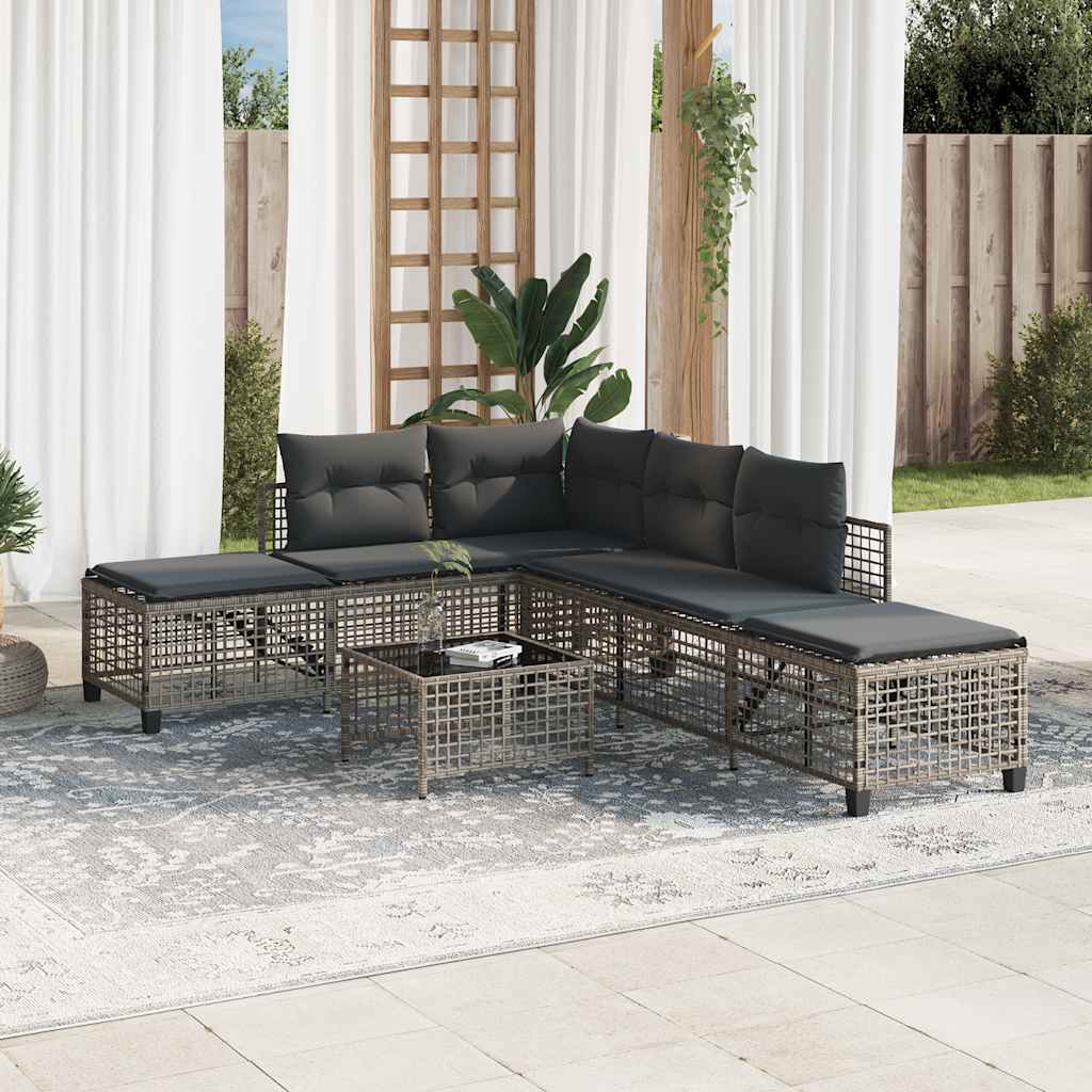 3-tlg. Garten-Ecksofa-Set mit Kissen Schwarz Poly Rattan