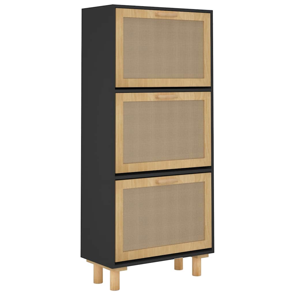 Schuhschrank Weiß 52x25x115 cm Holzwerkstoff & Rattan Natur
