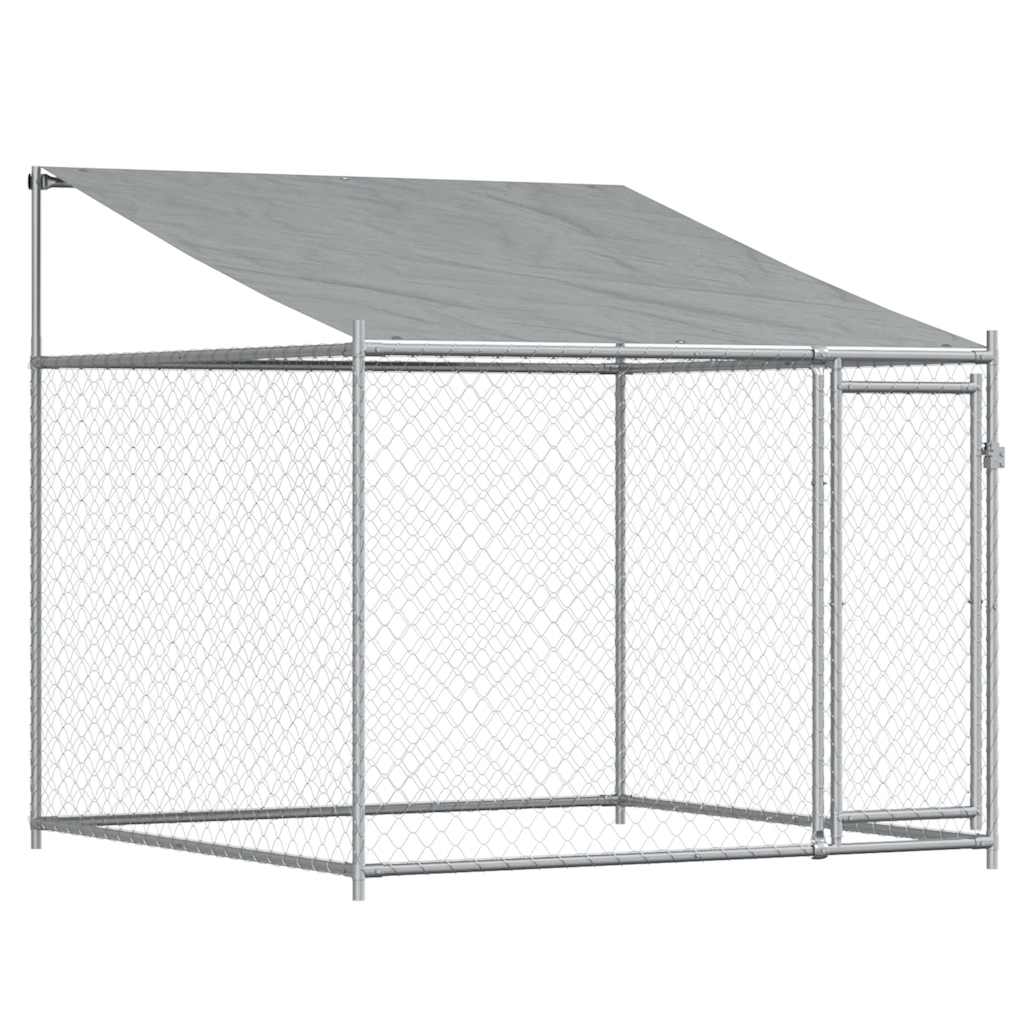 Hundezwinger mit Dach und Tür Grau 2x2x2 m Verzinkter Stahl