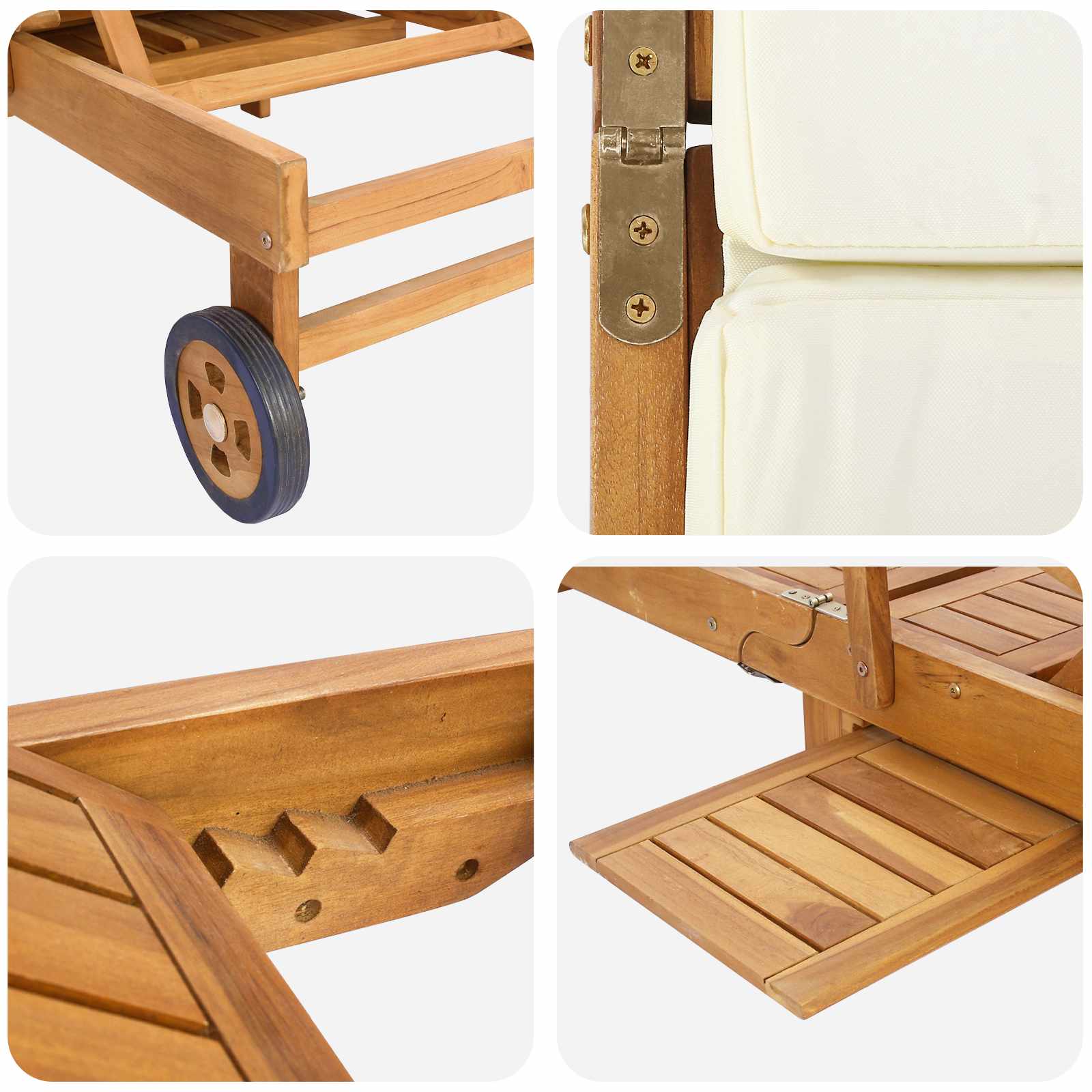 Sonnenliege 1-Person Braun Massivholz Teak