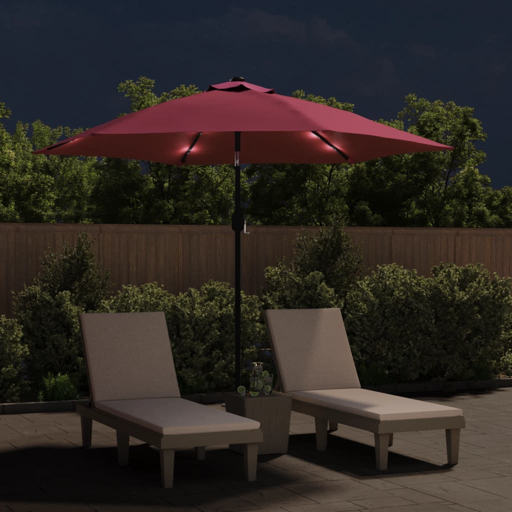 Sonnenschirm mit LED-Beleuchtung Stahl-Mast 300 cm Bordeauxrot