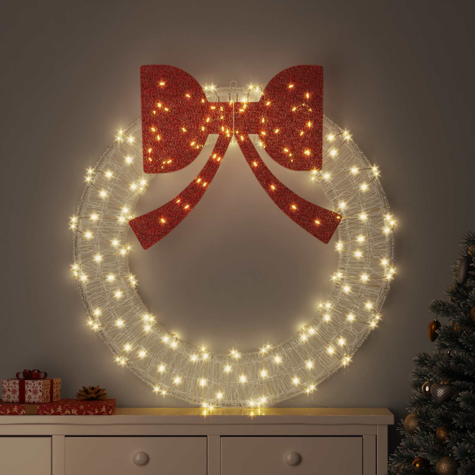 Kranz mit 60 LEDs Warmweiß 76 x 76 x 8,5 cm Acryl