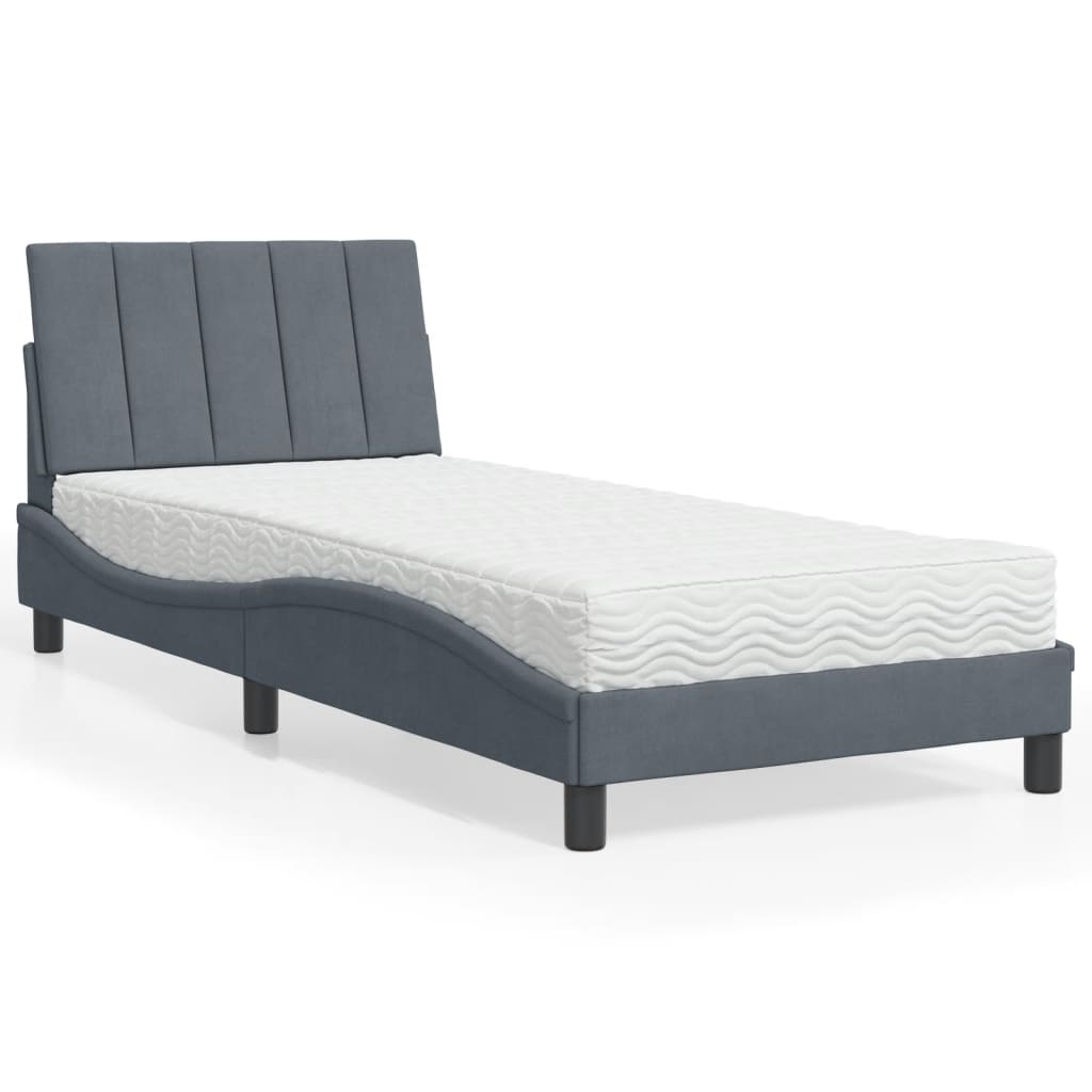 Bett mit Matratze "Hanko" Hellgrau 80x200 cm Samt