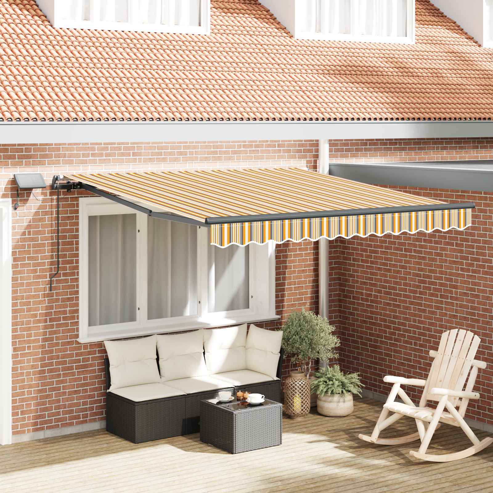 Markise Manuell Einziehbar mit LED 300x250 cm Blau und Weiß