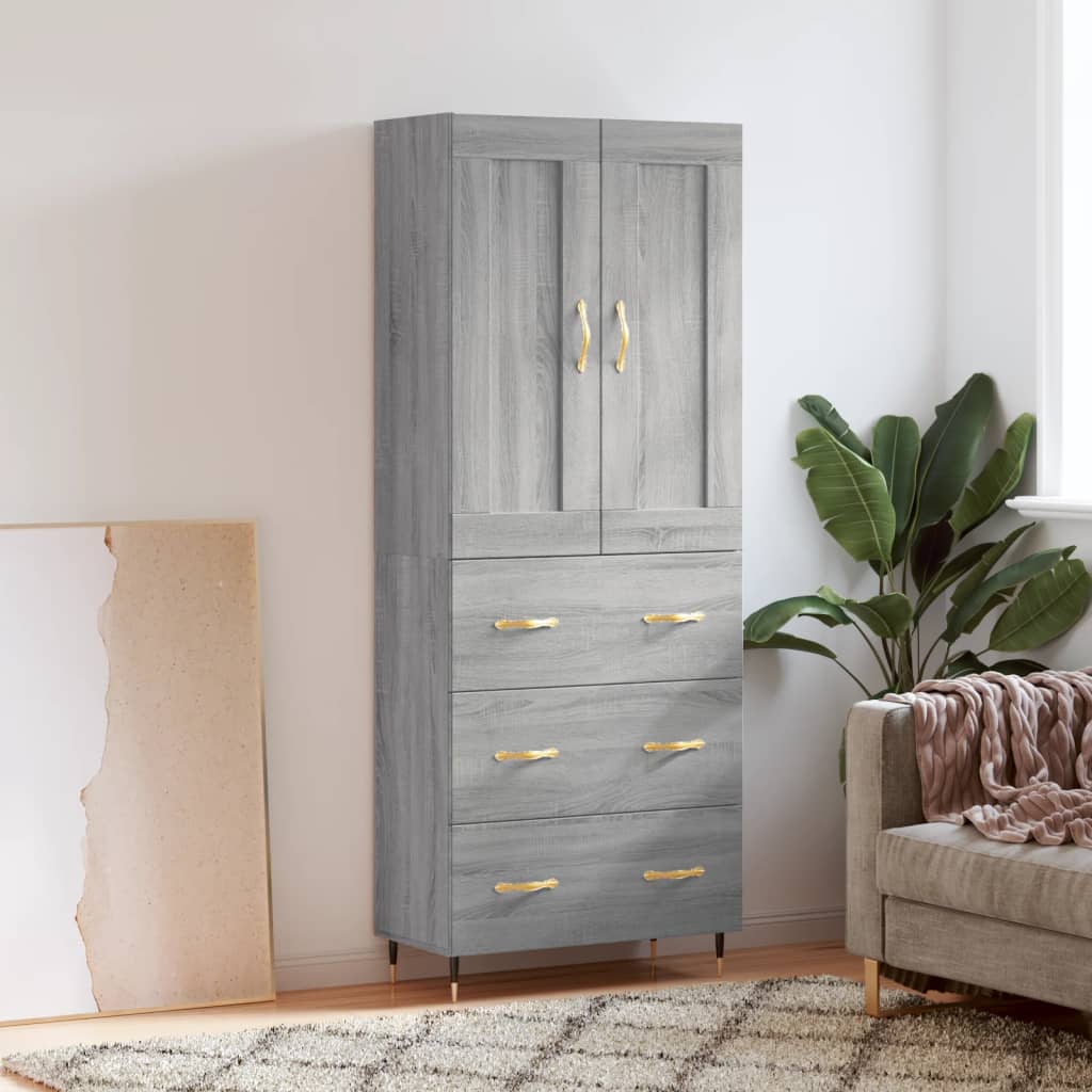 Highboard Betongrau 69,5x34x180 cm Holzwerkstoff