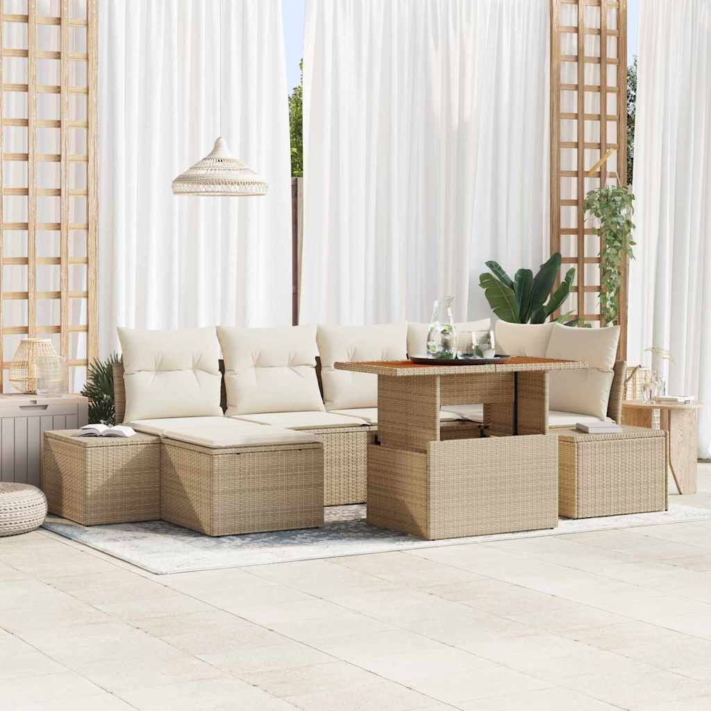 Garten Essgruppe mit Kissen 7 pcs Schwarz und Creme
