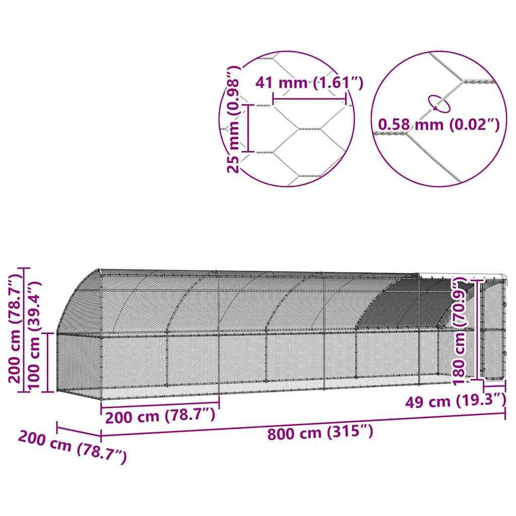 Hühnerkäfig 2 pcs Silber 400 x 200 x 200 cm Stahl und PE