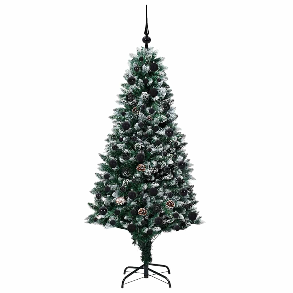 Künstlicher Weihnachtsbaum mit LEDs Kugeln Zapfen 150 cm
