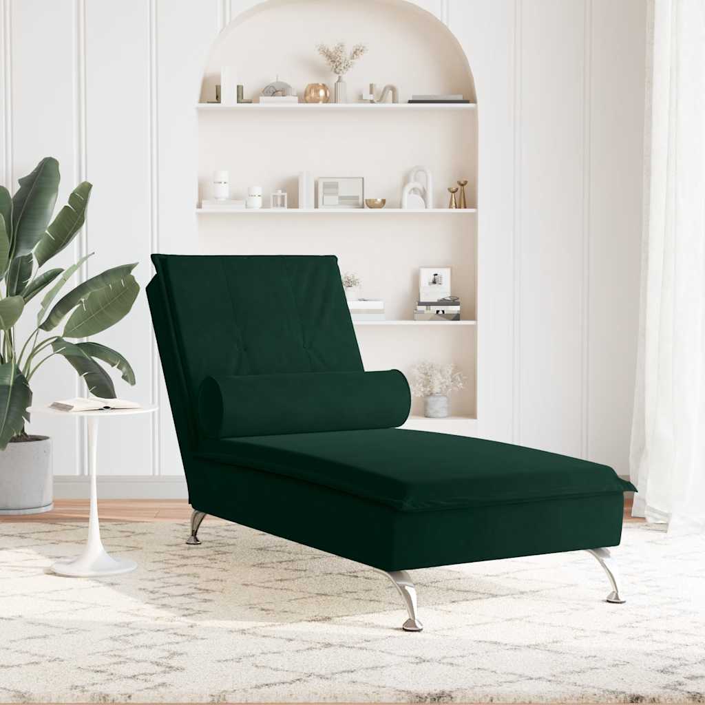 Massage-Chaiselongue mit Nackenrolle Hellgrau Samt