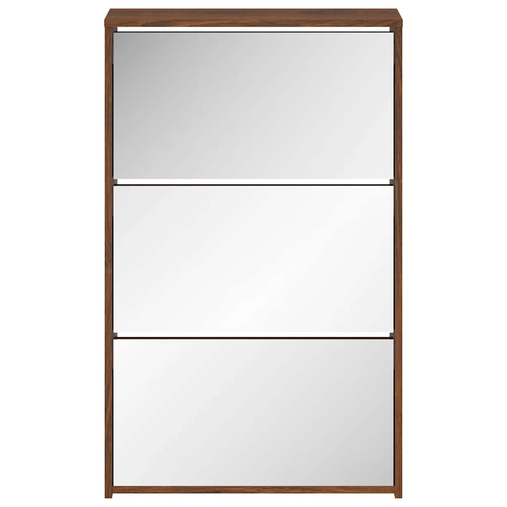 Schuhschrank mit 2 Fächern Spiegel Eiche-Optik 63x17x67 cm