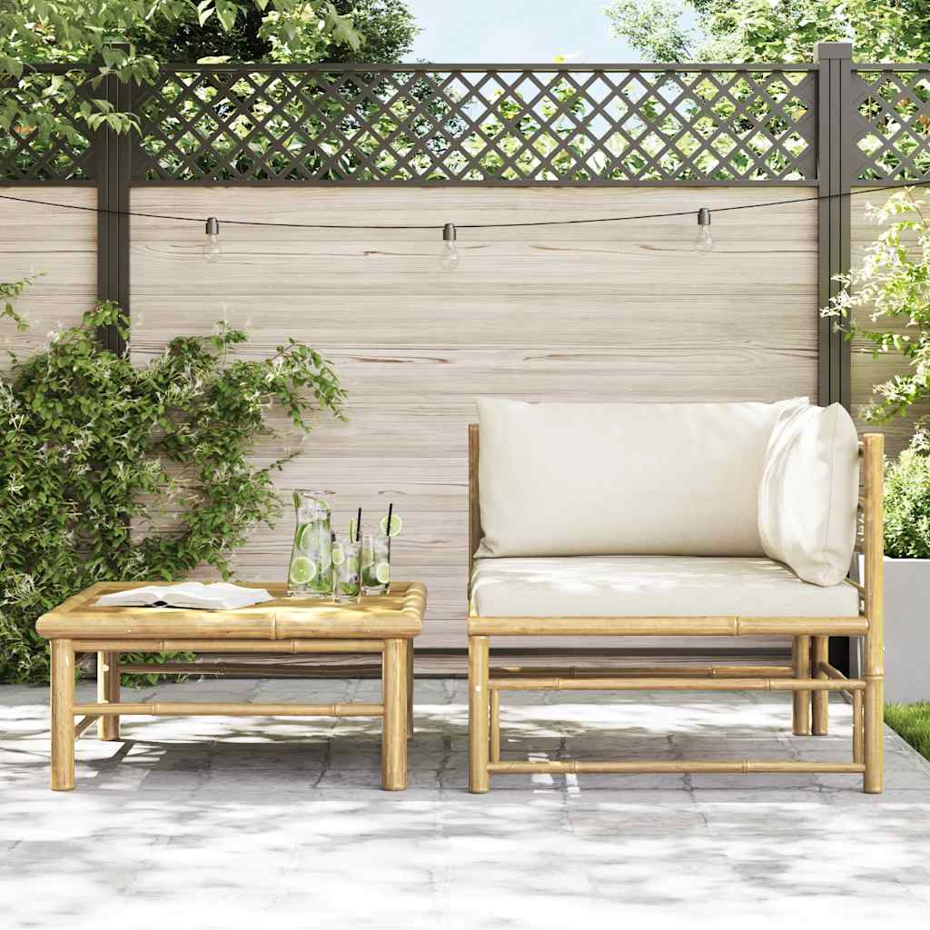 3-tlg. Garten-Lounge-Set mit Kissen Bambus