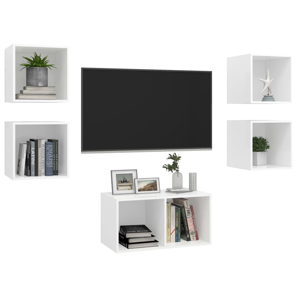 5-tlg. TV-Schrank-Set Grau Holzwerkstoff