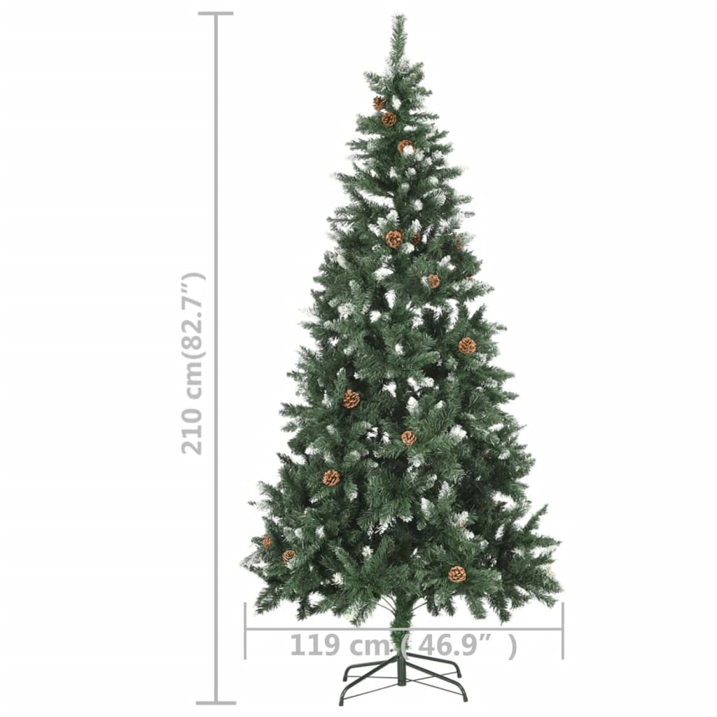 Künstlicher Weihnachtsbaum mit Beleuchtung & Zapfen Grün 210 cm