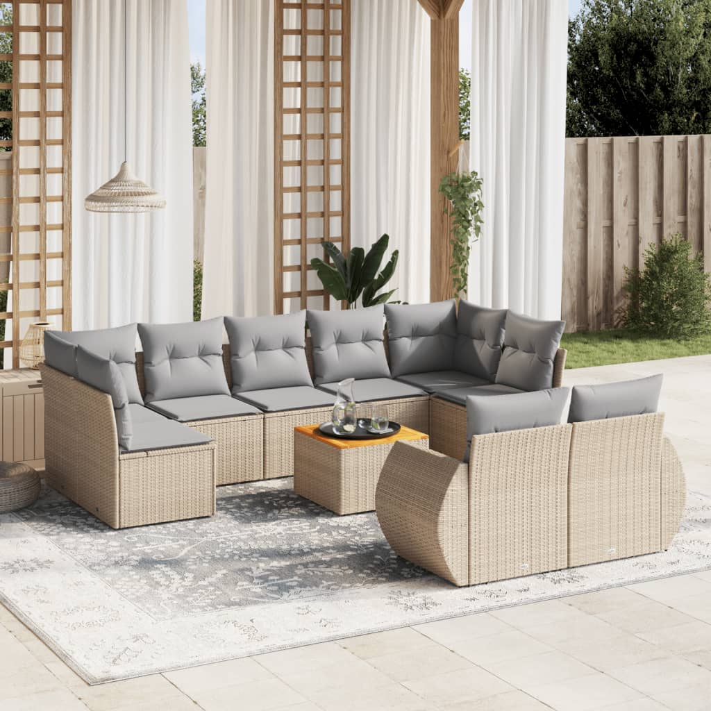 10-tlg. Garten-Sofagarnitur mit Kissen Schwarz Poly Rattan