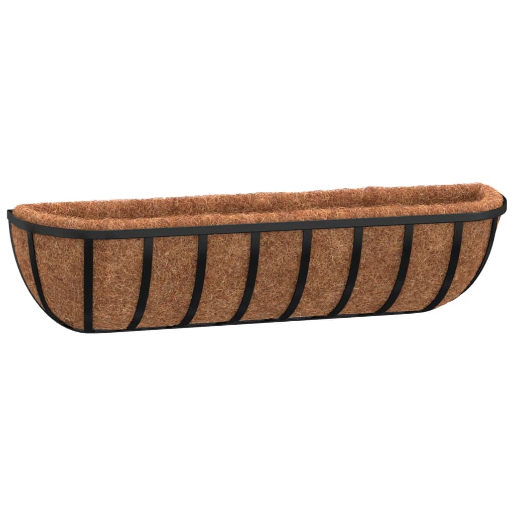 Wand-Pflanzkörbe 2 Stk. Kokoseinlage Schwarz 61x19x16 cm Stahl