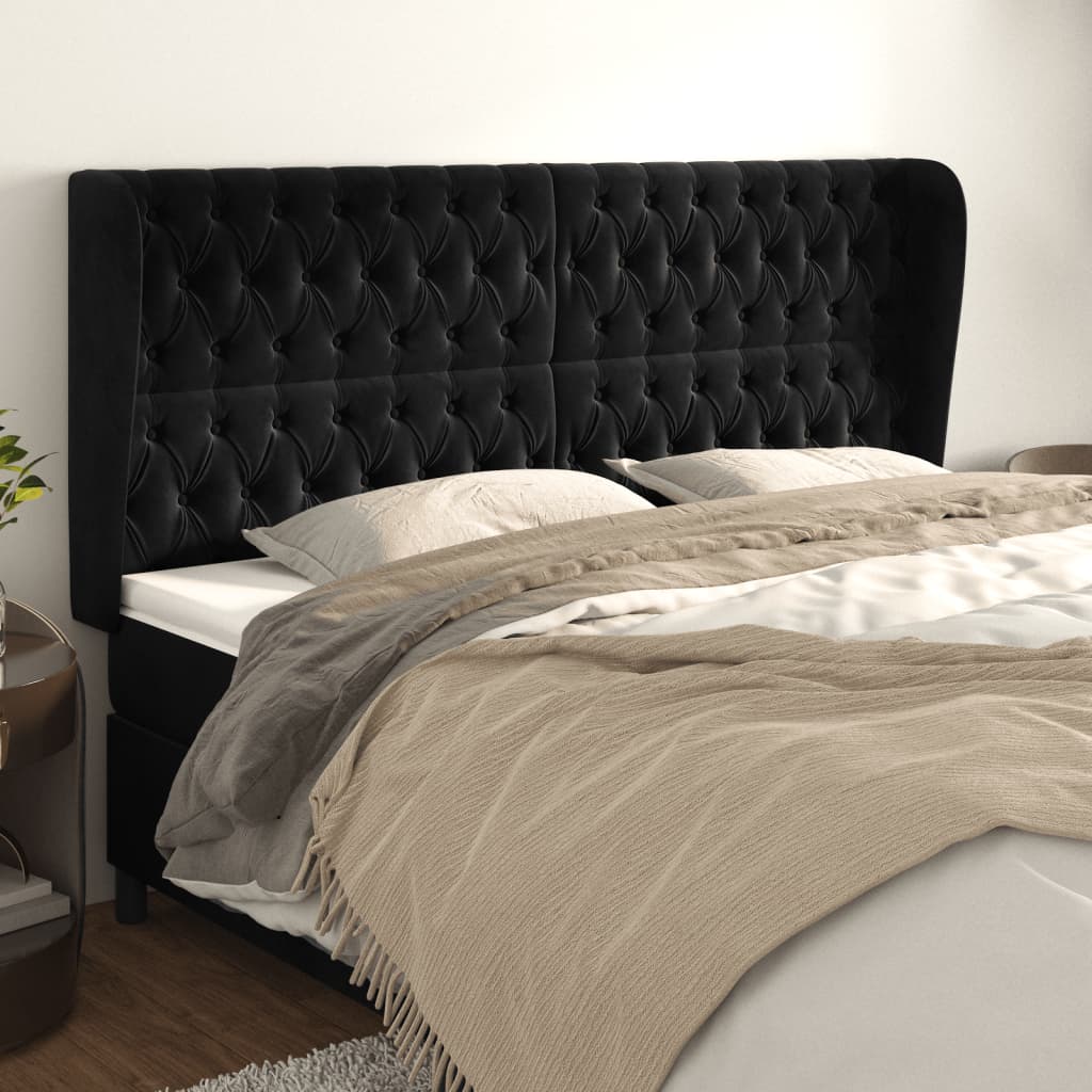 Kopfteil mit Ohren Dunkelblau 93x23x78/88 cm Samt