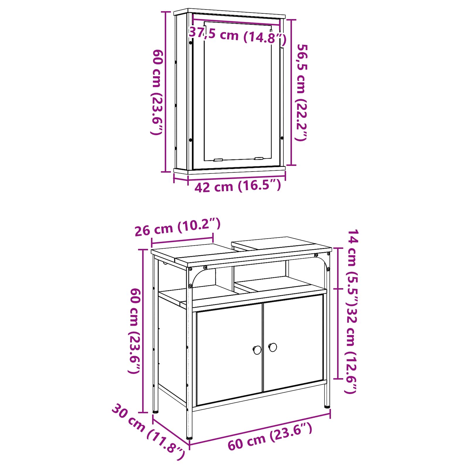 2-tlg. Badmöbel-Set Räuchereiche Holzwerkstoff