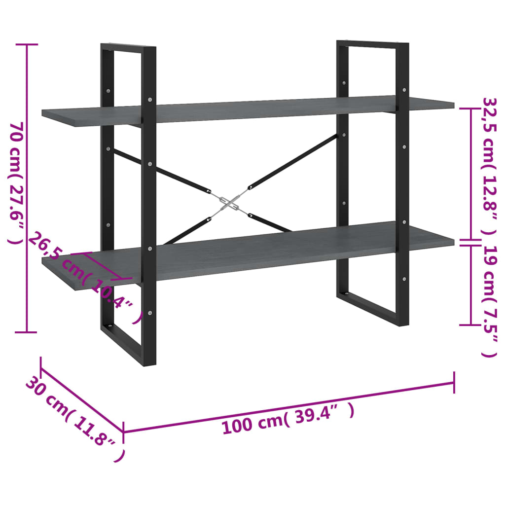 Bücherregal 2 Fächer Weiß 100x30x70 cm Holzwerkstoff