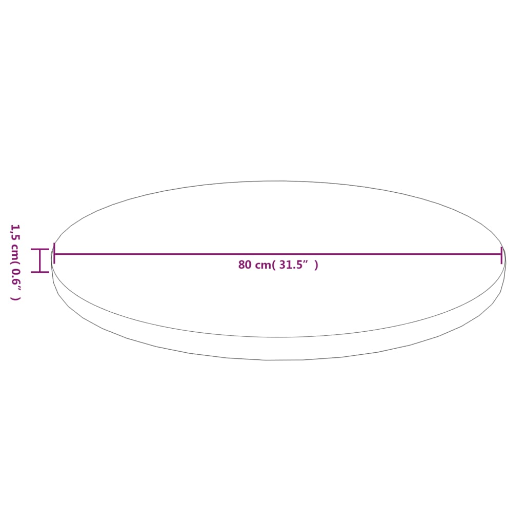 Runde Tischplatte Ø30x1,5 cm Unbehandeltes Massivholz Eiche