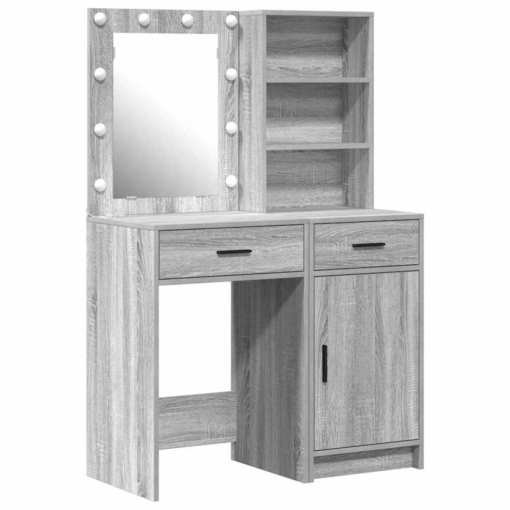 Schminktischset mit LED mit Schubladen 2 pcs Weiß Holzwerkstoff