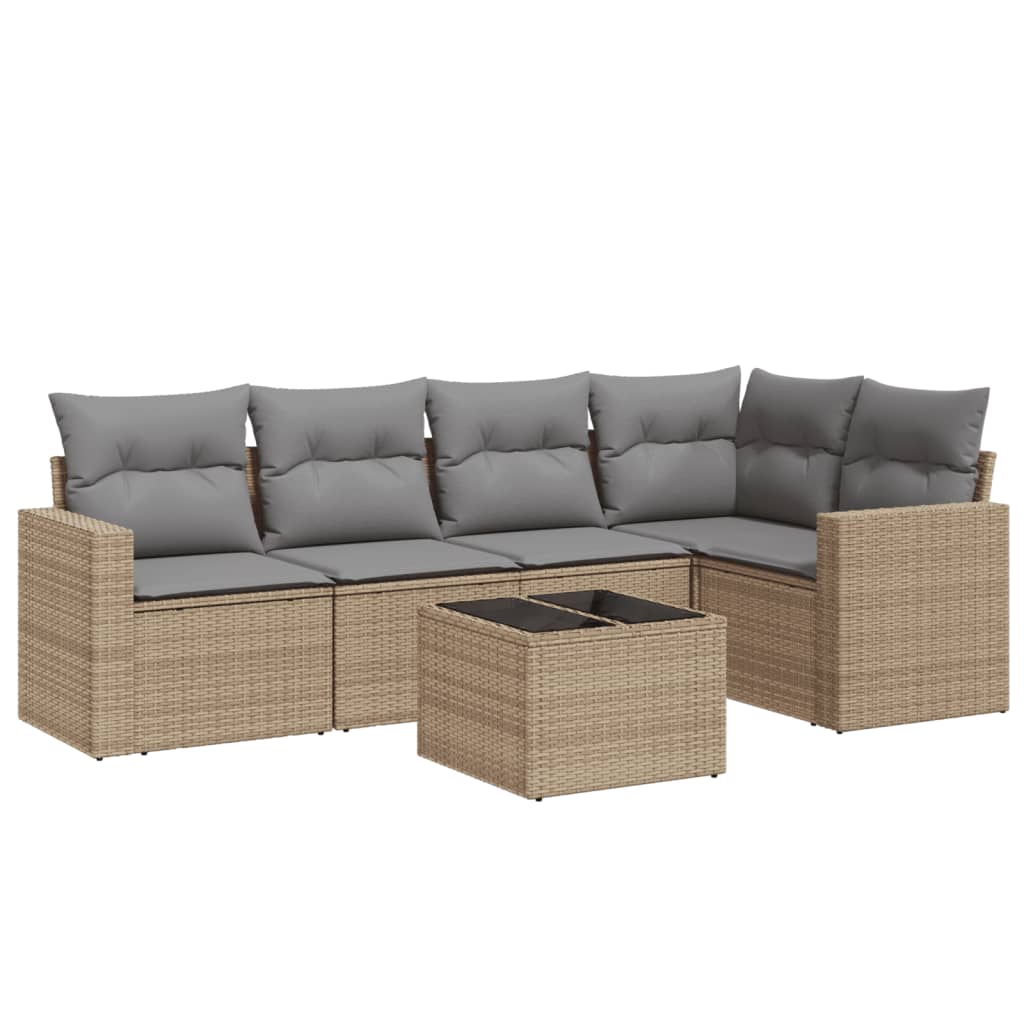 5-tlg. Garten-Sofagarnitur mit Kissen Schwarz Poly Rattan