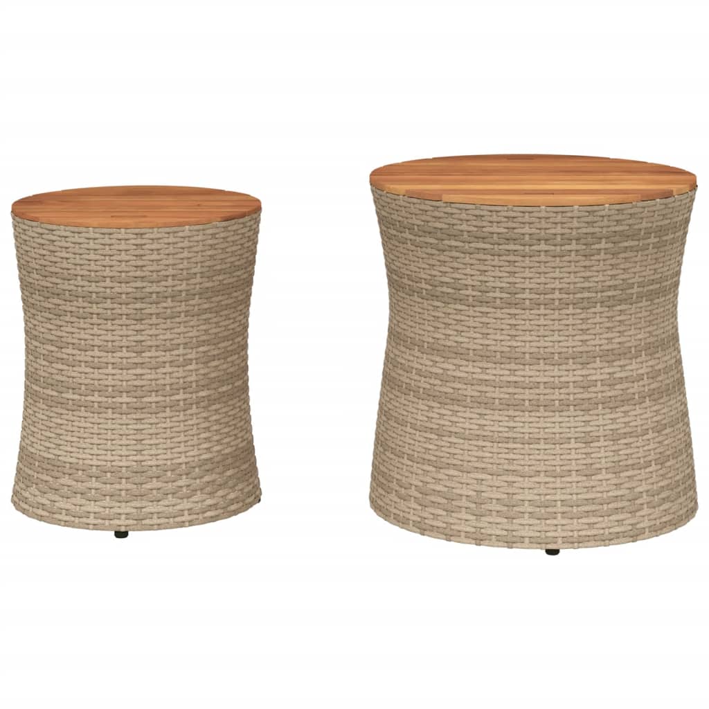 Garten-Beistelltische 2 Stk. mit Holzplatte Schwarz Poly Rattan