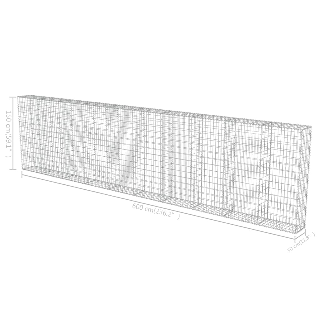 Gabionenwand mit Abdeckung Verzinkter Stahl 20×20×100 cm